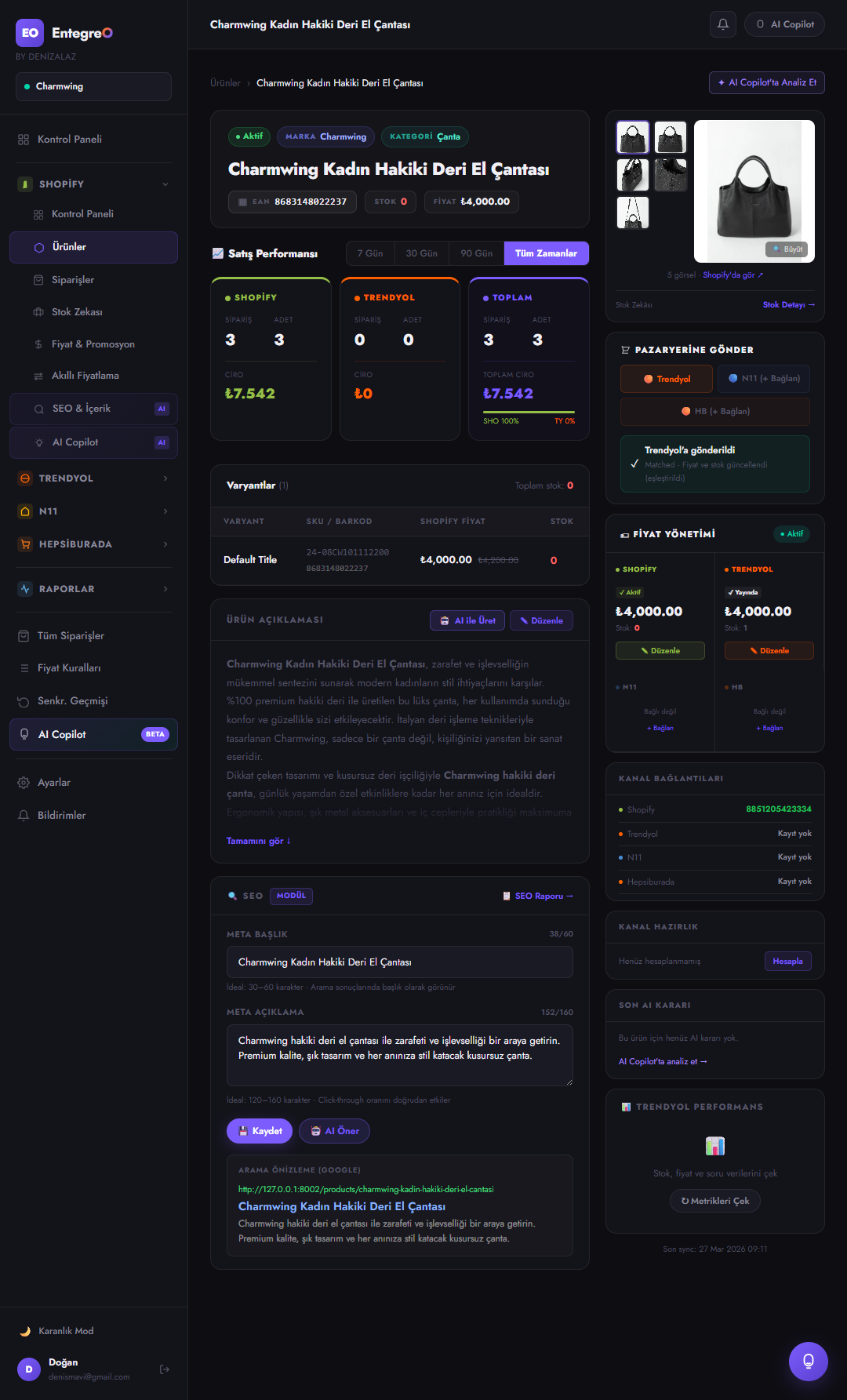 Entegreo ürün detay sayfası ekran görüntüsü